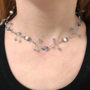 Blue Wire Beaded Necklace
